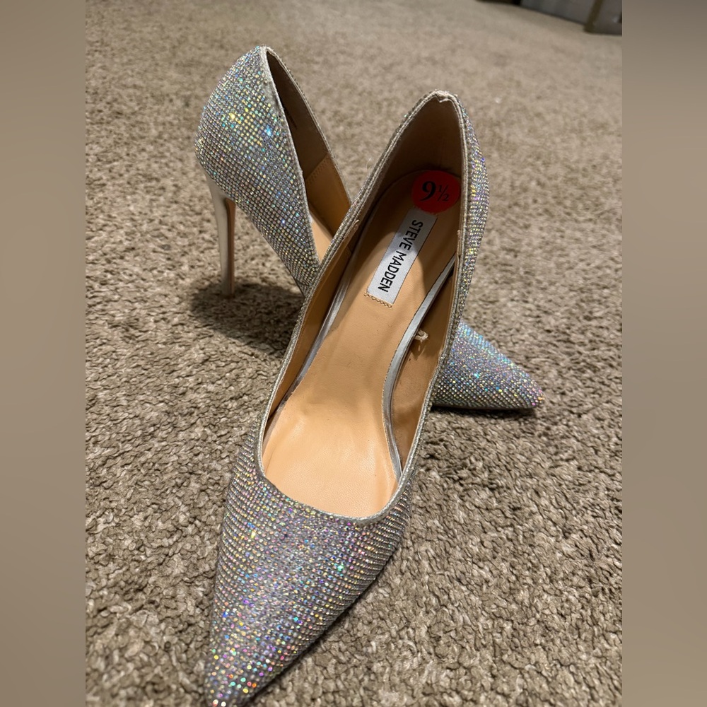 Steve Madden Sparkling Silver Women's Heels NEW SIZE 9.5
